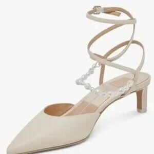 Dolce Vita Loklyn Pearl Vanilla Leather Heels Size 7.5 NIB Faux Pearl Accents